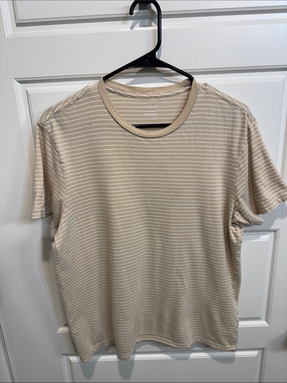 J. Crew Beige and White Striped Crewneck Tee